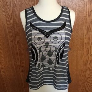 Grey & Black Open Back Owl Tank